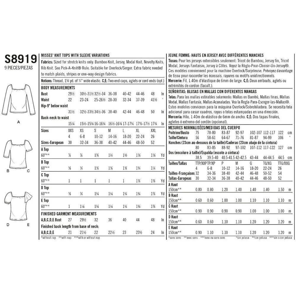 Simplicity sizes xxs